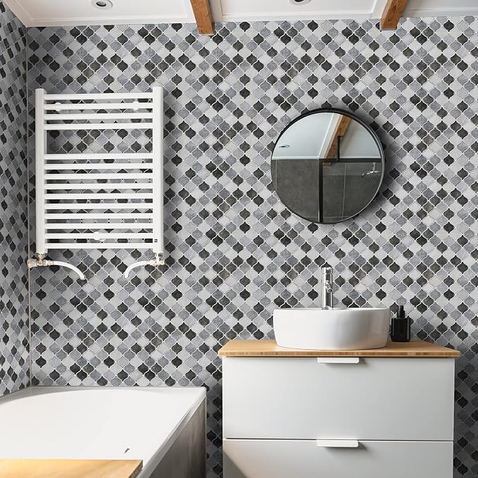 STICKGOO 10-Sheet Arabesque Tile Peel & Stick Backsplash, 12”X12” Gray Self-Adhesive Kitchen Backsplash Tiles (Thicker Design)