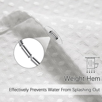 White Shower Curtain for Bathroom 84 Inches Long, Waffle Textured Heavy Duty Extra Long Waterproof 256GSM Weighted Beige Shower Curtains with 12 Metal Hooks, 72Wx84H