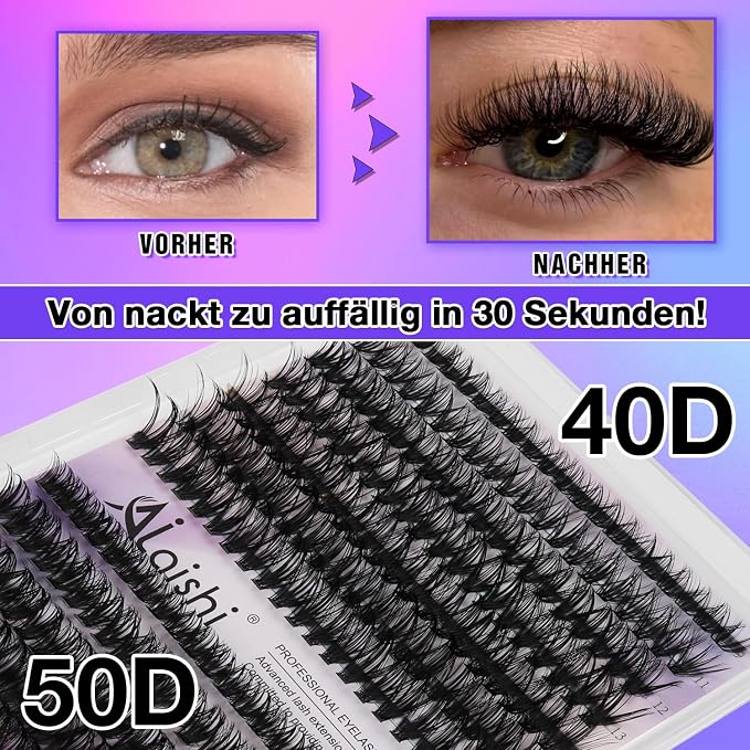 Lash Clusters Kit, DIY Cluster Eyelash Extensions 9‑16mm, 60D+80D+100D, 224pcs Fluffy D Curl Natural Lashes with Bond & Seal,Remover,Tweezers,Brush–Fake Cat Eye Individual Clusters