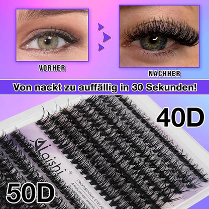 Lash Clusters Kit, DIY Cluster Eyelash Extensions 9‑16mm, 60D+80D+100D, 224pcs Fluffy D Curl Natural Lashes with Bond & Seal,Remover,Tweezers,Brush–Fake Cat Eye Individual Clusters
