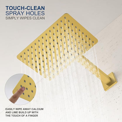 KENES Brushed Gold Shower Set with Tub Faucet, Square Tub Shower Faucet Set | Shower Faucet with 10-Inch Rain Shower Head, Square Shower System, Valve Included, Lead-Free cUPC & NSF Certified, Stainless