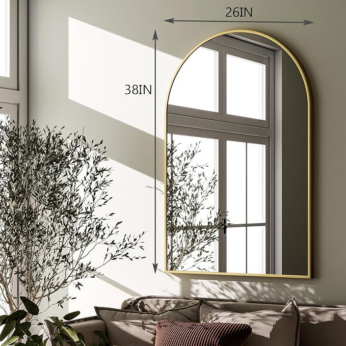 HARRITPURE Arched Wall Mirror 26"x38" Gold Arch Bathroom Vanity Mirror | Aluminum Alloy Frame Modern Mirror for Living Room, Bedroom and Entryway