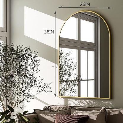 HARRITPURE Arched Wall Mirror 26"x38" Gold Arch Bathroom Vanity Mirror | Aluminum Alloy Frame Modern Mirror for Living Room, Bedroom and Entryway
