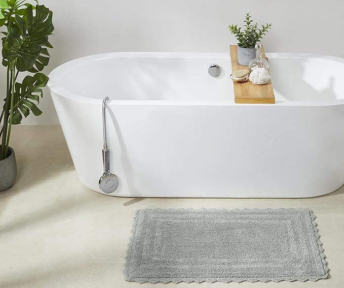 Better Trends Lilly Crochet Collection 100% Cotton 2 Piece Set (17" x 24" | 21" x 34") Bath Rug Set in Gray