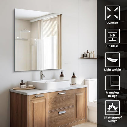 CILIBER Frameless Mirror, 30x36 Mirrors for Wall, Rectangle Bathroom Mirror for Over Sink, Frameless Vanity Mirror with Polished Edge, 3mm Tempered Glass, Hangs Horizontally or Vertically
