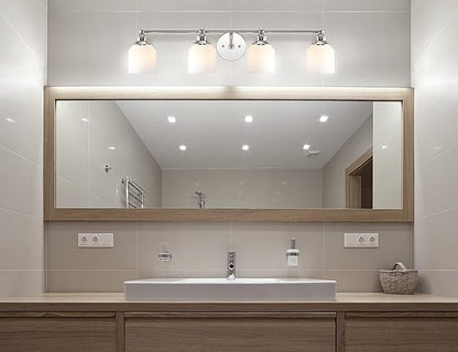 JONATHAN Y 33.25" Chrome Modern Farmhouse LED Vanity Light Wall Sconce Fixture, Frosted White Glass Shade, Dimmable Wall Lamp for Bathroom Mirror Kitchen Sink, UL Listed (JYL7552A)