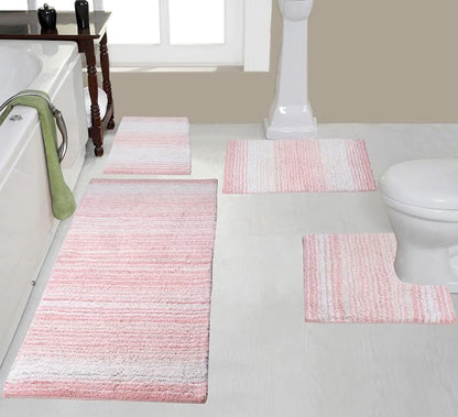 Home Weavers 100% Cotton Gradiation Collection Bathroom Décor | Washable Rug | Bathroom Mat | Kitchen Mat | Bathroom Rug Set | Bath Mat Set | Bath Floor Mat Non Slip, 4 Piece Set with Runner, Pink