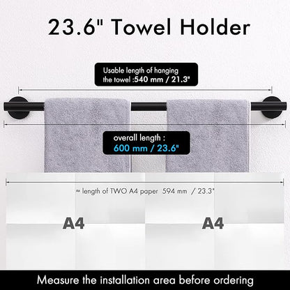 KES 21.3 Inches Matte Black Towel Bar for Bathroom Kitchen Hand Towel Holder Dish Cloths Hanger Towel Rack SUS304 Stainless Steel RUSTPROOF Wall Mount, Total Length 23.6 Inch, A2000S60-BK