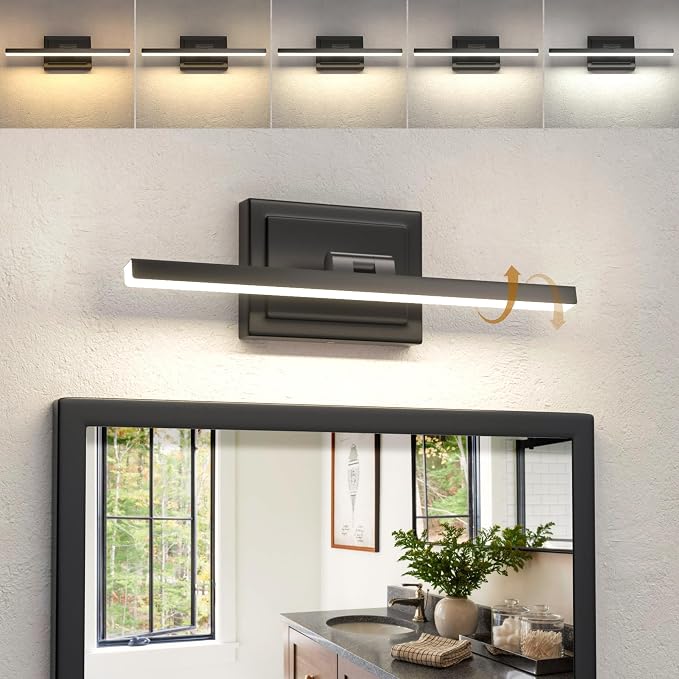 15.7 Inch Modern Bathroom Light Fixture, 12W 5CCT Dimmable LED Black Bathroom Vanity Lights Over Mirror, Vanity Lights for Bathrooms Restroom Mirror- ETL Certified