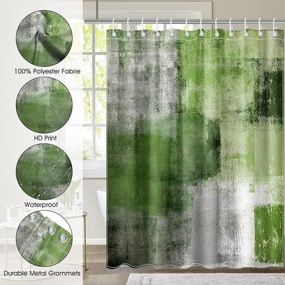 Mocsicka Abstract Shower Curtain Grey Abstract Art Painting Shower Curtain Bathroom Bathtub Curtain 72x72 Inch with 12 Hooks (Green)