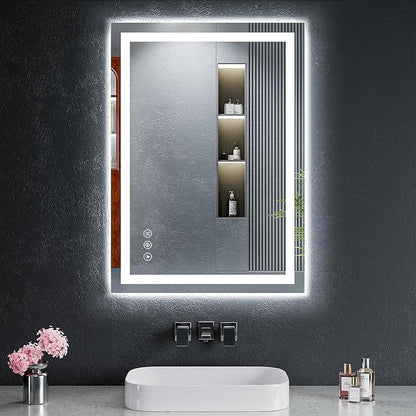 28"x20" LED Bathroom Mirror with Lights, Backlit+Frontlit, Anti-Fog | CRI 95, Stepless Dimmable, 3 Colors Lighting, Shatterproof Tempered Glass, HD Reflection, Memory, (Horizontal/Vertical)