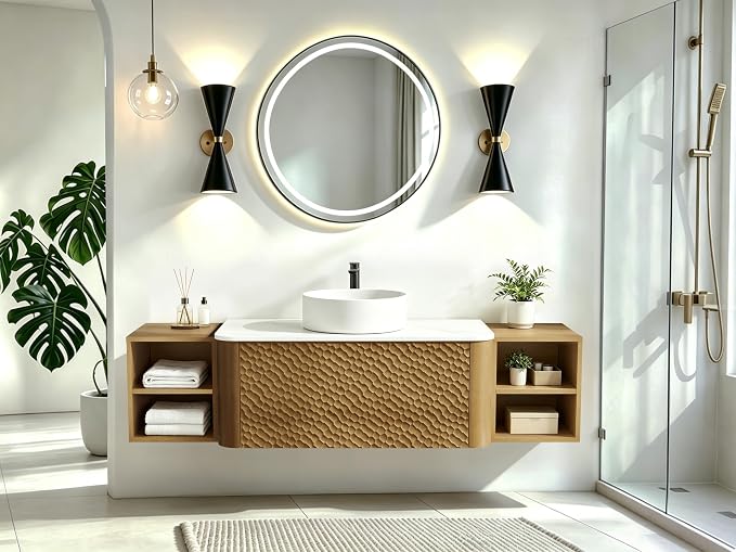 60 Inch Modern Bathroom Vanity with Ceramic Sink, Floating Bathroom Sink Cabinet with Sintered Stone Top&Solid Wood Hammered Frame, Single Bathroom Vanities w/Soft-Close Drawer&2 Side Open Cube