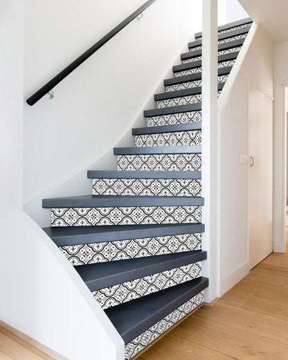FLFK Stair Riser Decals,Black Patterns Vinyl Sticker for Stairs Decoration,14Pcs 39.3"X7.08"