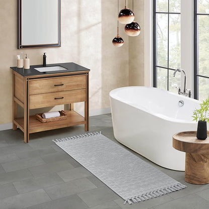 French Connection Nellore Bathroom Rugs, Woven and Beaded Bathroom Mats, Durable Bath Rugs, Thick Bath Mats for Bathroom and Shower Rugs, 24" x 64", Light Grey