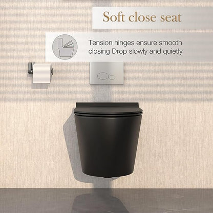 MEJE Wall Hung Toilet Bowl including Soft Close Seat,Dual Flush,Matte Black (Seat Included)