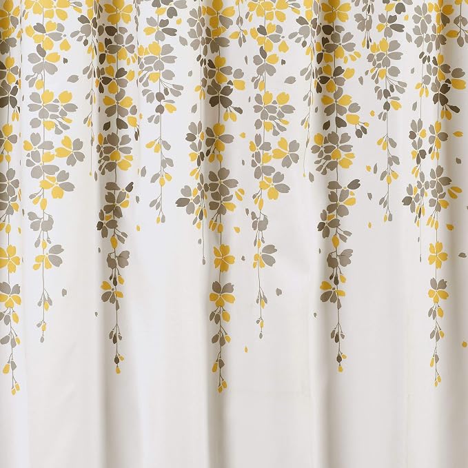 Lush Decor Weeping Flower Shower Curtain 72"W x 72"L Yellow & Gray - Fabric Shower Curtains for Bathroom - Floral Bathroom Curtain - Cottage Core Decor