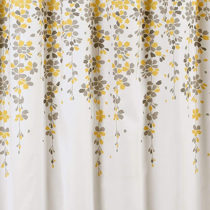 Lush Decor Weeping Flower Shower Curtain 72"W x 72"L Yellow & Gray - Fabric Shower Curtains for Bathroom - Floral Bathroom Curtain - Cottage Core Decor