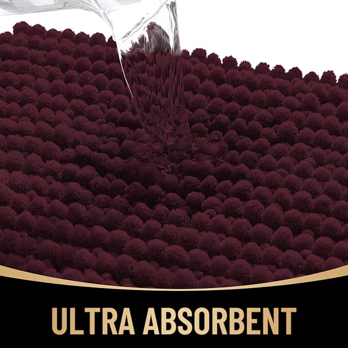 OLANLY Thick Chenille Small Bathroom Rugs Mats 24x16, Black Cherry | Soft Absorbent Bath Rugs, Rubber Backing, Machine Wash Dry, Bath Mats for Bathroom, Tub and Shower, Home Decor Accessories
