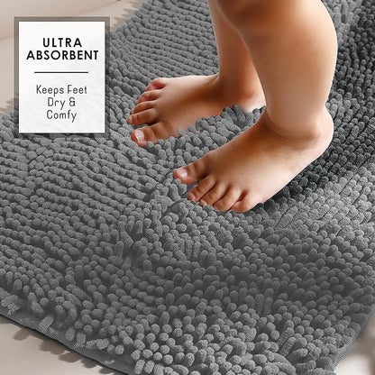 Hearth & Harbor Bathroom Rugs, Chenille Bath Mat - Machine Washable Bath Mats for Bathroom Non-Slip Backing Rubber, Quick Dry Bathroom Mat, 17 x 24 - Frost Grey