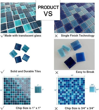 LSDECO 5 Sheets Glass Mosaic Tiles Backsplash, Pool Tiles, 12" x 12" Kitchen Backsplash Tile, Glass Tiles for Bathroom Border Shower Wall (5 Sq.Ft Topazstone)