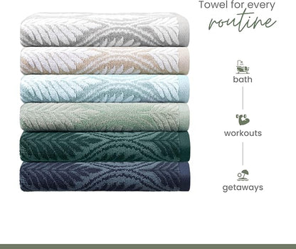 Martex Restore Fern Ogee Bath Towel – Soft, Absorbent, Moisture-Wicking and Quick to Dry – Lightweight for Everyday Use – Comfortable Feel with Convenient Loop for Hanging – 30" x 56" – Gray