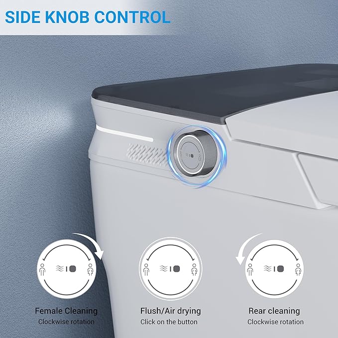 Smart Toilet with ADA Height, Bidet Built-In, Off-Seat Auto Flush, Foot-Sensor, Instant Hot Water and Warm Air Drying, LED Display, Toilet with Light Strip