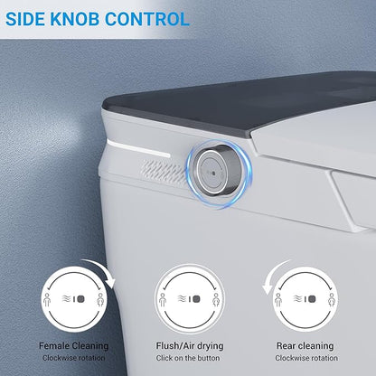 Smart Toilet with ADA Height, Bidet Built-In, Auto-Sensing Flip Lid, Off-Seat Auto Flush, Foot-Sensor, Instant Hot Water and Warm Air Drying, LED Display, Toilet with Light Strip