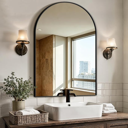 Arched Bathroom Vanity Mirror for Over Sink, 36”x24”, Black | HD Tempered Glass, Anti-Rust Metal Frame, Hanging or Leaning, Wall Mirrors for Bathroom Sink, Bedroom, Living Room, Entryway