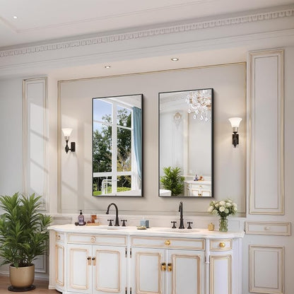 YIROMAN Bathroom Mirror 20"x40", Matte Black Bathroom Mirror for Over Sink with Aluminum Frame, Rectangular Vanity Mirror with Right Angles, Wall Mirror Hangs Horizontal or Vertical, Shatterproof