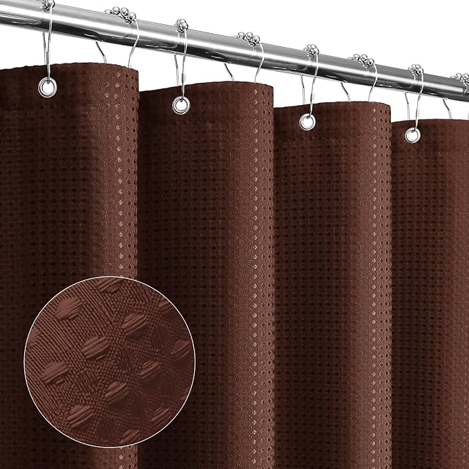 Long Brown Fabric Shower Curtain, 72 x 78 | Tall Cloth-Textured Shower Curtain for Bathroom, Water Repellent, Machine Washable