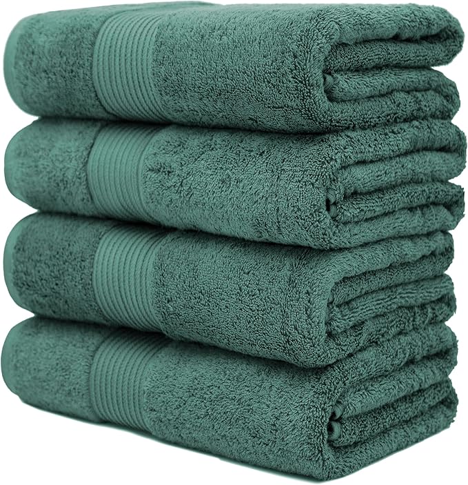 Luxury Oversized Bath Towels | 650 GSM, 34" x 56" | Hotel Quality, Soft & Highly Absorbent | Quick Dry, Thick, Combed Cotton Bathroom Towels | Deep Teal - 4 Pack