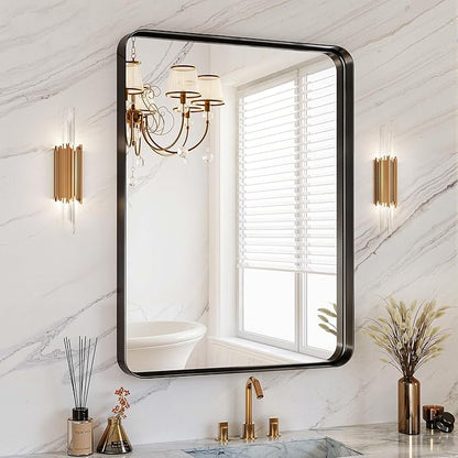 30x36 Inch Black Metal Framed Bathroom Mirror for Wall, HD Tempered Glass, Vanity Mirror for Over Sink, Anti-Rust Aluminum Alloy Mirror, Farmhouse, Horizontally or Vertically Hanging