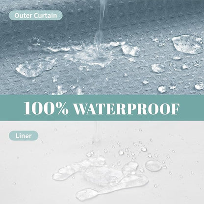 eachope No Hook Waffle Shower Curtain with Snap-in Liner, 71x80 Inch, Teal | 230 GSM waffle weave fabric, waterproof liner set with 2 bottom magnets, mesh top window, washable, for bathroom or hotel use