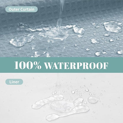 eachope No Hook Waffle Shower Curtain with Snap-in Liner, 54x80 Inch, Teal | 230GSM waffle weave fabric, waterproof liner set with 2 bottom magnets, mesh window, washable, for shower stalls or bathrooms