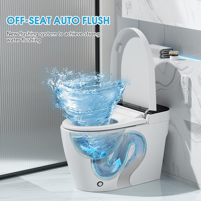 TDH Smart Tankless Toilet, with Warm Water Sprayer & Dryer, Smart Toilet Seat with Heated Bidet Seat, Leave Seat Auto Flushing, Foot Sensor & LED Display and Night Light