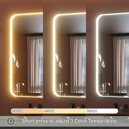 28"x36" Black LED Bathroom Mirror with Lights, 3000K/4500K/6000K | Stepless Dimmable, Memory, Anti-Fog,Aluminum Frame Wall Mounted Lighted Bathroom Vanity Mirror, ETL Listed, IP54 Waterproof