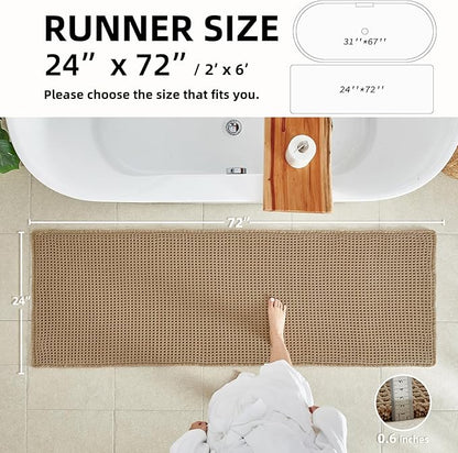 TYUU Waffle Runner Rug Bathroom, Long Boho Bath Mat Non Slip, 72x24 Khaki | Super Absorbent Quick Dry Bath Rug, Non-Slip Backing, Soft Waffle Washable Farmhouse Bathroom Mats, Tub, Shower & Home Decor