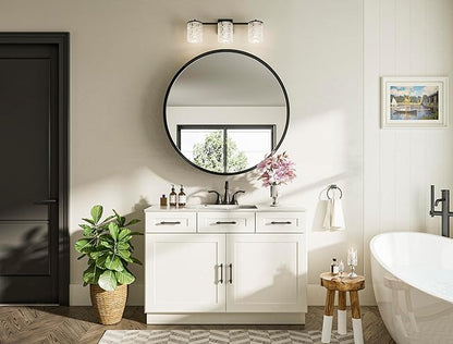Keonjinn 30 in Round Black Medicine Cabinets with Mirror, Large Farmhouse Medicine Cabinet for Bathroom, Circle Bath Mirror with Storage, Metal Frame Medicine Cabinet for Wall with Detachable Shelves