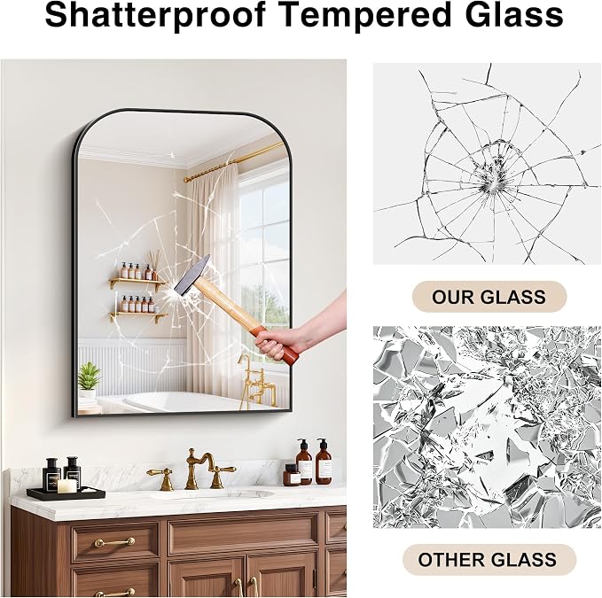 YIROMAN Bathroom Mirrors for Over Sink,30"x42" Black Bathroom Vanity Mirror | Thin Brushed Aluminum Frame,HD tempered glass, Rectangular,Rounded & Right-angle Corners,Sink,Entryway,Bedroom