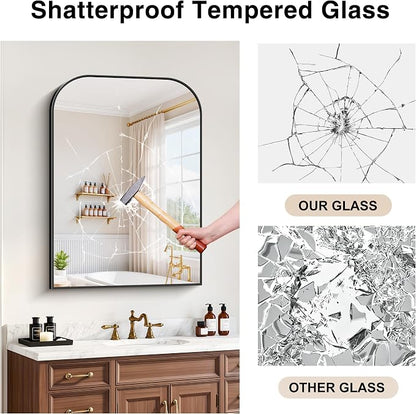 YIROMAN Bathroom Mirrors for Over Sink,30"x42" Black Bathroom Vanity Mirror | Thin Brushed Aluminum Frame,HD tempered glass, Rectangular,Rounded & Right-angle Corners,Sink,Entryway,Bedroom