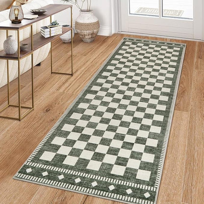 Garvee Washable 2x6 Runner Rug Checkered Sage Green Non Slip Kitchen Rugs | Low Pile Entryway Rug Soft Bathroom Rugs Stain Resistant Carpet for Bedroom Hallway Laundry 2'x6' Sage Green
