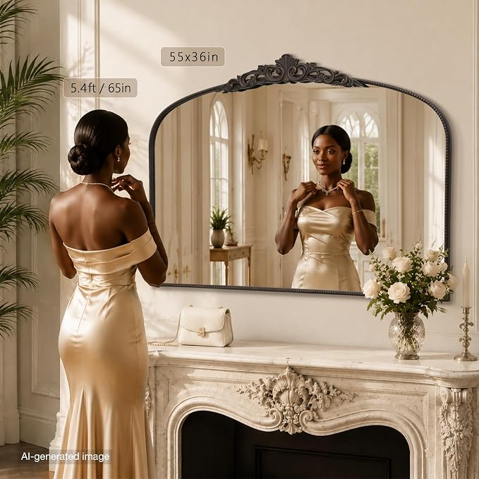 Micasso Oversized Bronze Arched Mirror: 55"x36" Baroque Vintage Wall Mirror | French Antique Traditional Ornate Decorative for Entryway/Bedroom/Bathroom/Hallway/Fireplace - Home Decor for Living Room