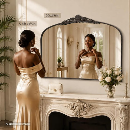 Micasso Oversized Bronze Arched Mirror: 55"x36" Baroque Vintage Wall Mirror | French Antique Traditional Ornate Decorative for Entryway/Bedroom/Bathroom/Hallway/Fireplace - Home Decor for Living Room