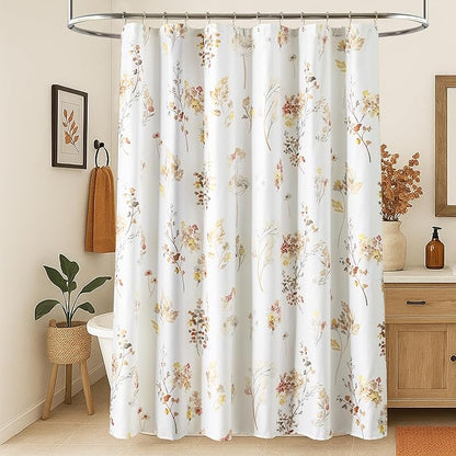 Shower Curtain for Bathroom,Terracotta Rust Burnt Orange Color Fabric Boho Farmhouse Rustic Floral Leaves Theme Shower Curtains Set with Hooks,72x72 Inch