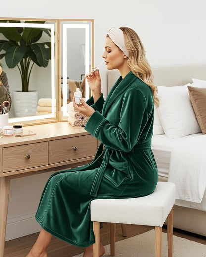 NY Threads Women's Fleece Shawl Collar Bathrobe Plush Long Spa Robe, Medium