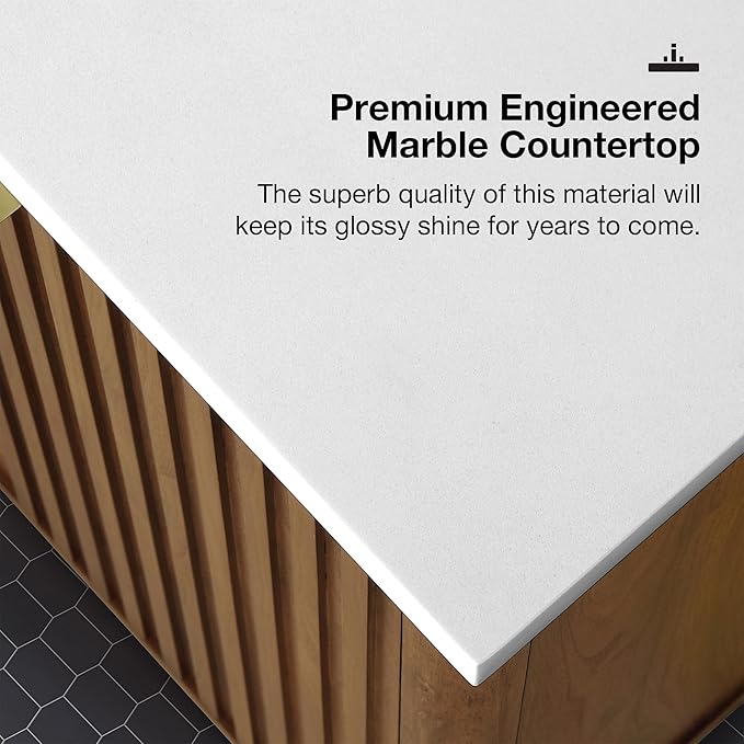 OVE Decors Indy 48 in. Undermount Single Sink Bathroom Vanity with White Engineered Marble Top, Warm Walnut