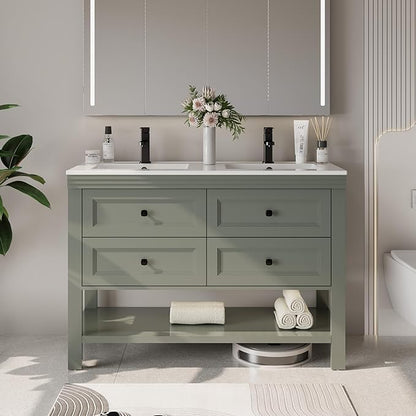 eclife 48" Bathroom Vanity with Sink Combo, Modern Painted Vanities Cabinet with Big Drawers, Opening Bottom Shelf, Raised Foot Pads, Include Undermount White Sink, Faucet & Drain, Green