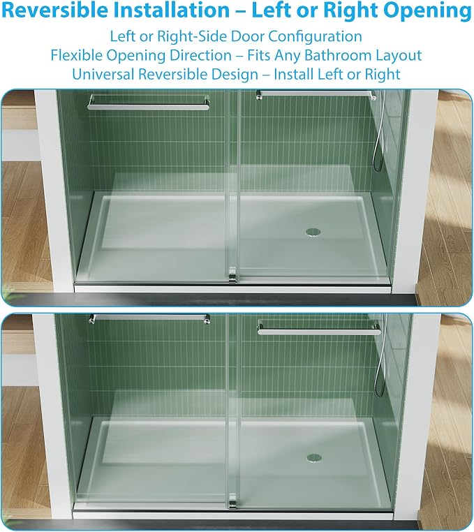 Glass Shower Door 48 Inches,44-48" W x 74" H Frameless Dual Sliding Shower Glass Door with 6mm Tempered Clear Glass and Stainless Steel Square Rail, Brushed Nickel