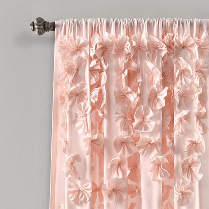 Lush Decor Riley Light Filtering Window Curtain Panel, Single 54" W x 63" L, Blush - Cute Pink Curtains for Bedroom - Bow Decor - Coquette Curtains for Windows