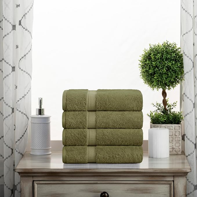 Superior Egyptian Cotton Plush Absorbent, Hand Towel Set of 4, Forest Green | Quick Dry, Soft Luxury Towel Set, Bath Essentials for Bathroom, Guest Bath, Spa, 4 Piece Set, Madeline Towels